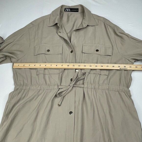 Zara Beige Button Front Oversized Drawstring Waist Tunic Top - Picture 10 of 12